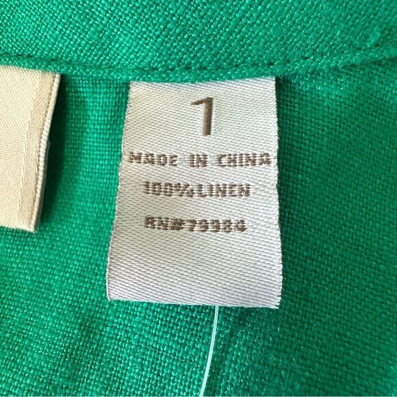 Chicos Womens Draped Linen Blazer Cropped Vivid Green 3/4 Sleeves New NWT Medium - Picture 4 of 4